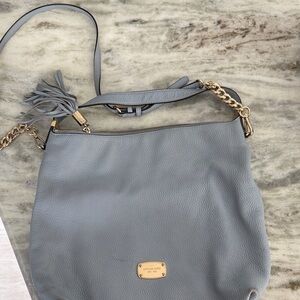 Michael Kors Blue Leather Shoulder Bag with Gold Accents